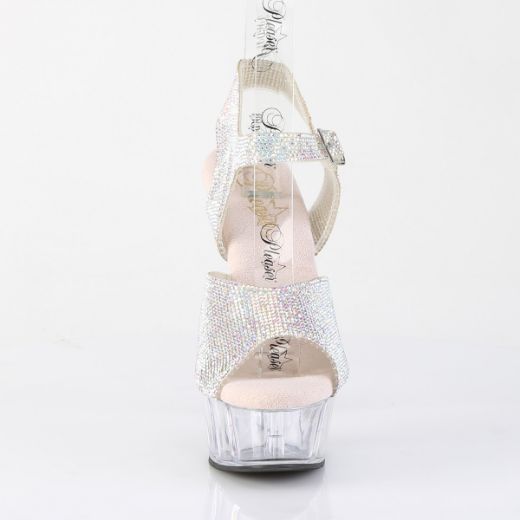 Product image of Pleaser DELIGHT-608N-RS Slv AB RS-TPU/Clr 6 Inch Heel 1 3/4 Inch PF RS Embellished Ankle Strap Sandal