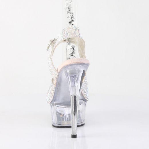 Product image of Pleaser DELIGHT-608N-RS Slv AB RS-TPU/Clr 6 Inch Heel 1 3/4 Inch PF RS Embellished Ankle Strap Sandal