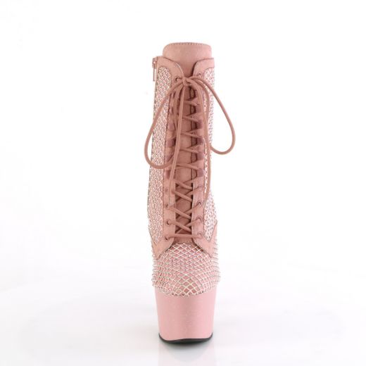 Product image of Pleaser ADORE-1020RM Salmon Pink Faux Suede-RS Mesh/B.Pink M. 7 Inch Heel 2 3/4 Inch PF Lace-Up RS Mesh Ankle Boot Side Zip