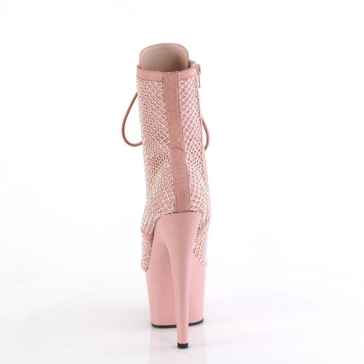 Product image of Pleaser ADORE-1020RM Salmon Pink Faux Suede-RS Mesh/B.Pink M. 7 Inch Heel 2 3/4 Inch PF Lace-Up RS Mesh Ankle Boot Side Zip