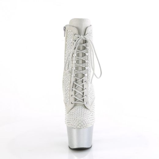 Product image of Pleaser ADORE-1020RM Silver Faux Sude-RS Mesh/Slv Matte 7 Inch Heel 2 3/4 Inch PF Lace-Up RS Mesh Ankle Boot Side Zip