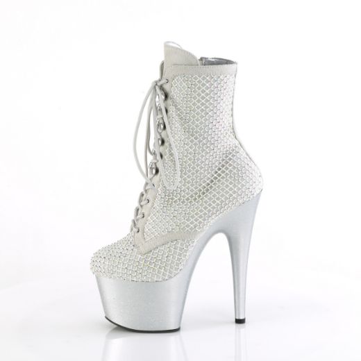 Product image of Pleaser ADORE-1020RM Silver Faux Sude-RS Mesh/Slv Matte 7 Inch Heel 2 3/4 Inch PF Lace-Up RS Mesh Ankle Boot Side Zip