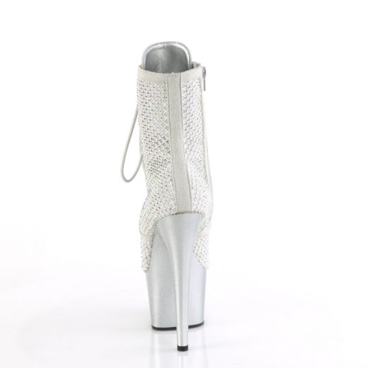 Product image of Pleaser ADORE-1020RM Silver Faux Sude-RS Mesh/Slv Matte 7 Inch Heel 2 3/4 Inch PF Lace-Up RS Mesh Ankle Boot Side Zip