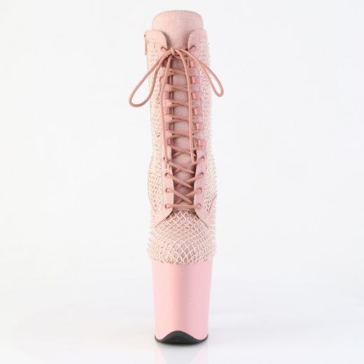 Product image of Pleaser FLAMINGO-1020RM Salmon Pink Faux Suede-RS Mesh/B. Pink Matte 8 Inch Heel 4 Inch PF Lace-Up RS Mesh Ankle Boot Side Zip