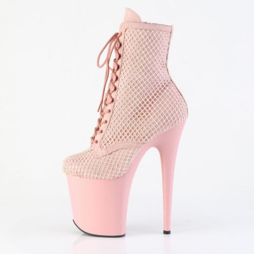 Product image of Pleaser FLAMINGO-1020RM Salmon Pink Faux Suede-RS Mesh/B. Pink Matte 8 Inch Heel 4 Inch PF Lace-Up RS Mesh Ankle Boot Side Zip