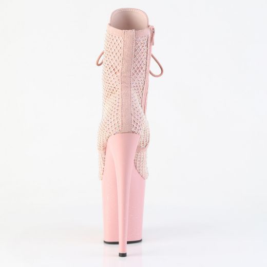 Product image of Pleaser FLAMINGO-1020RM Salmon Pink Faux Suede-RS Mesh/B. Pink Matte 8 Inch Heel 4 Inch PF Lace-Up RS Mesh Ankle Boot Side Zip