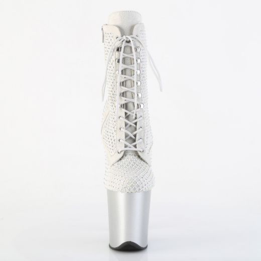 Product image of Pleaser FLAMINGO-1020RM Silver Faux Sude-RS Mesh/Slv Matte 8 Inch Heel 4 Inch PF Lace-Up RS Mesh Ankle Boot Side Zip