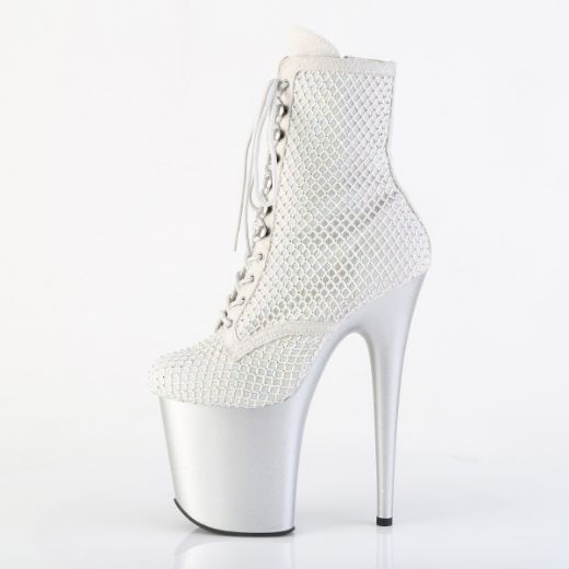 Product image of Pleaser FLAMINGO-1020RM Silver Faux Sude-RS Mesh/Slv Matte 8 Inch Heel 4 Inch PF Lace-Up RS Mesh Ankle Boot Side Zip