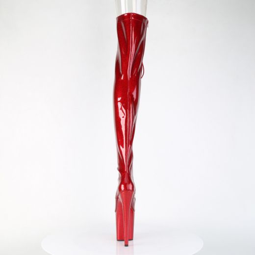 Product image of Pleaser FLAMINGO-3021GP Red Glitter Pat/M 8 Inch Heel 4 Inch PF Peep Toe Lace-Up Thigh Boot Side Zip