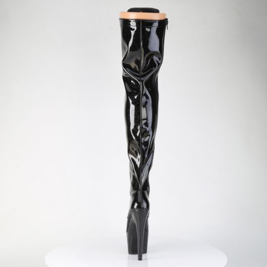 Product image of Pleaser ADORE-3020GP Blk Glitter Pat/M 7 Inch Heel 2 3/4 Inch PF Lace-Up Stretch Thigh Boot Side Zip