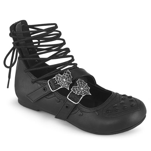 Product image of Demoniacult DAISY-11 Blk Vegan Leather Ballet Flat Eyelet Lace-Up Ankle High Shoe