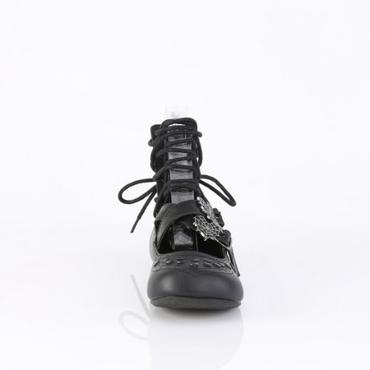 Product image of Demoniacult DAISY-11 Blk Vegan Leather Ballet Flat Eyelet Lace-Up Ankle High Shoe