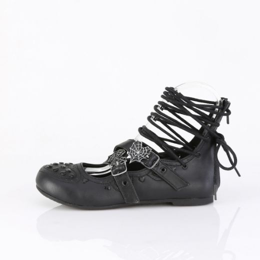 Product image of Demoniacult DAISY-11 Blk Vegan Leather Ballet Flat Eyelet Lace-Up Ankle High Shoe