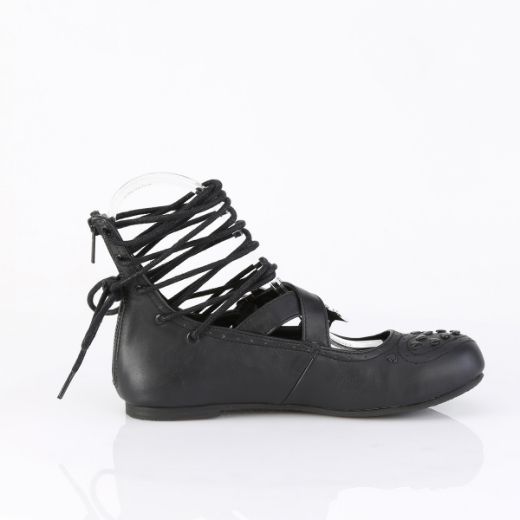 Product image of Demoniacult DAISY-11 Blk Vegan Leather Ballet Flat Eyelet Lace-Up Ankle High Shoe