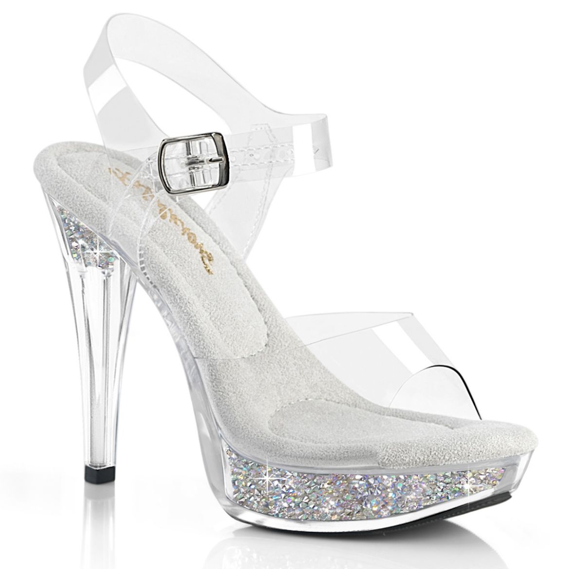 Product image of Fabulicious COCKTAIL-508RSI Clr/Clr-Slv AB RS 5 Inch Heel 1 Inch PF Ankle Strap Sandal w/RS Inserts