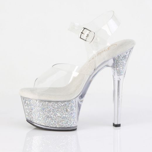 Product image of Pleaser ASPIRE-608RSI Clr/Clr-Slv AB RS 6 Inch Heel 2 1/4 Inch PF Ankle Strap Sandal w/RS Inserts