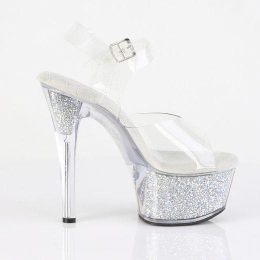 Product image of Pleaser ASPIRE-608RSI Clr/Clr-Slv AB RS 6 Inch Heel 2 1/4 Inch PF Ankle Strap Sandal w/RS Inserts