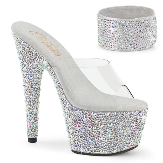 Product image of Pleaser BEJEWELED-712MS Clr/Slv AB RS 7 Inch Heel 2 3/4 Inch PF RS Encrusted Slide w/Matching Cuff