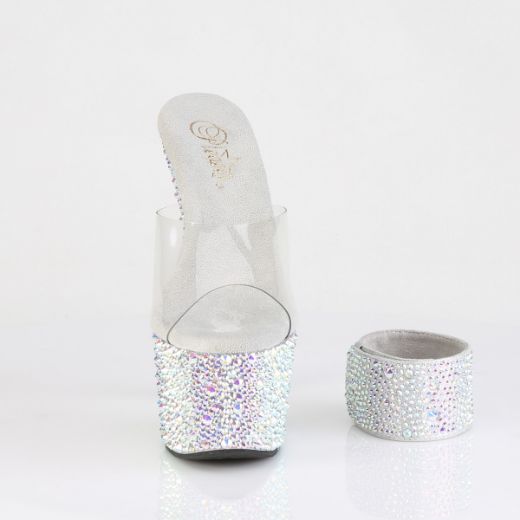 Product image of Pleaser BEJEWELED-712MS Clr/Slv AB RS 7 Inch Heel 2 3/4 Inch PF RS Encrusted Slide w/Matching Cuff