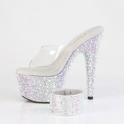 Product image of Pleaser BEJEWELED-712MS Clr/Slv AB RS 7 Inch Heel 2 3/4 Inch PF RS Encrusted Slide w/Matching Cuff