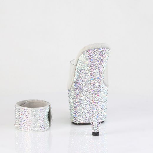 Product image of Pleaser BEJEWELED-712MS Clr/Slv AB RS 7 Inch Heel 2 3/4 Inch PF RS Encrusted Slide w/Matching Cuff