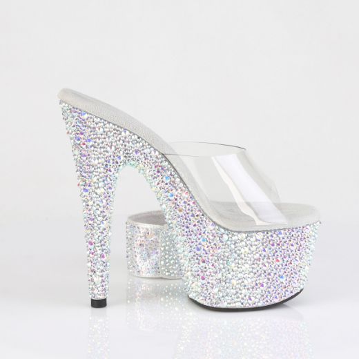 Product image of Pleaser BEJEWELED-712MS Clr/Slv AB RS 7 Inch Heel 2 3/4 Inch PF RS Encrusted Slide w/Matching Cuff