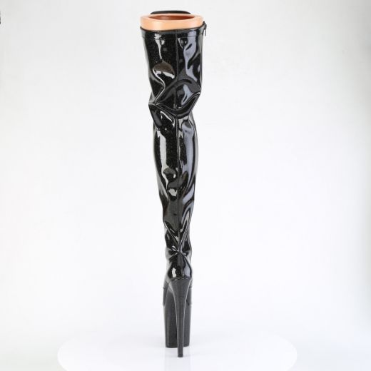 Product image of Pleaser FLAMINGO-3020GP Blk Glitter Pat/M 8 Inch Heel 4 Inch PF Lace-Up Stretch Thigh Boot Side Zip