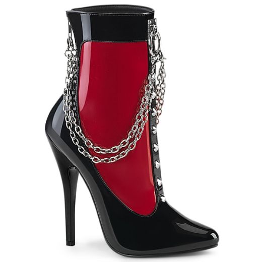 Product image of Devious DOMINA-1033 Blk-Red Pat 6 Inch Heel Ankle Boot Back Zip