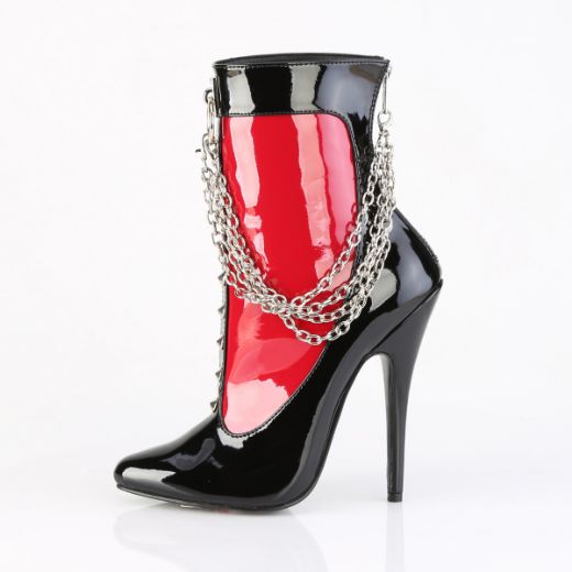 Product image of Devious DOMINA-1033 Blk-Red Pat 6 Inch Heel Ankle Boot Back Zip