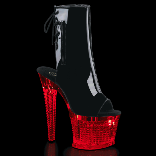 Product image of Pleaser FLASHDANCE-1018SPEC Blk/Clr 7 Inch Heel 3 Inch Textured PF LED Illuminated Ankle Boot Side Zip