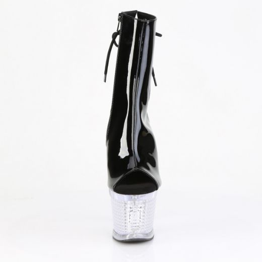 Product image of Pleaser FLASHDANCE-1018SPEC Blk/Clr 7 Inch Heel 3 Inch Textured PF LED Illuminated Ankle Boot Side Zip