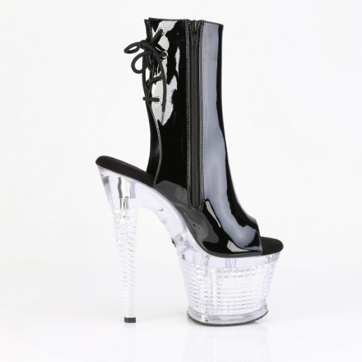 Product image of Pleaser FLASHDANCE-1018SPEC Blk/Clr 7 Inch Heel 3 Inch Textured PF LED Illuminated Ankle Boot Side Zip