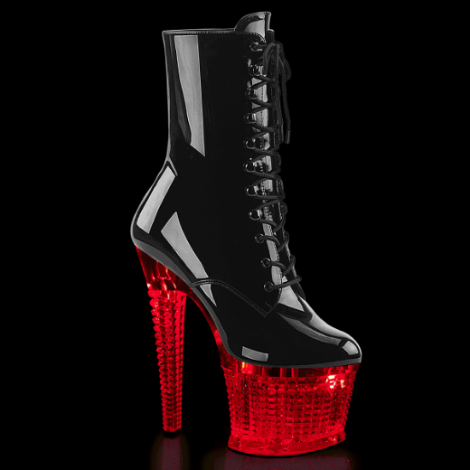 Product image of Pleaser FLASHDANCE-1020SPEC Blk/Clr 7 Inch Heel 3 Inch Textured PF LED Illuminated Ankle Boot Side Zip