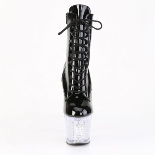 Product image of Pleaser FLASHDANCE-1020SPEC Blk/Clr 7 Inch Heel 3 Inch Textured PF LED Illuminated Ankle Boot Side Zip