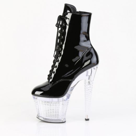 Product image of Pleaser FLASHDANCE-1020SPEC Blk/Clr 7 Inch Heel 3 Inch Textured PF LED Illuminated Ankle Boot Side Zip