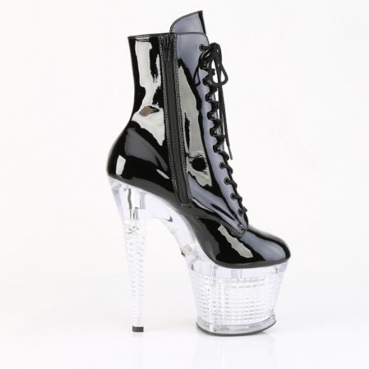 Product image of Pleaser FLASHDANCE-1020SPEC Blk/Clr 7 Inch Heel 3 Inch Textured PF LED Illuminated Ankle Boot Side Zip