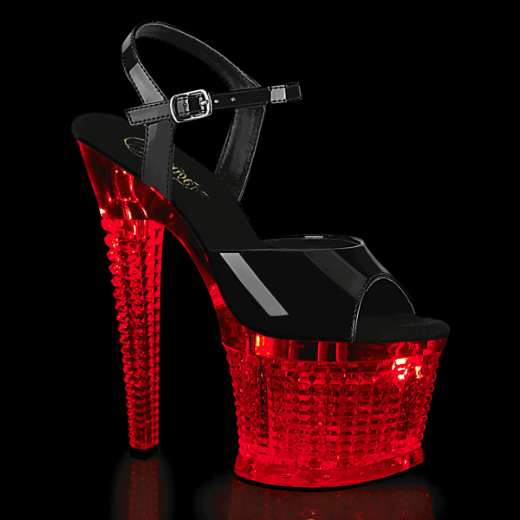 Product image of Pleaser FLASHDANCE-709SPEC Blk/Clr 7 Inch Heel 3 Inch Textured PF LED Illuminated Ankle Strap Sandal