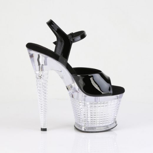 Product image of Pleaser FLASHDANCE-709SPEC Blk/Clr 7 Inch Heel 3 Inch Textured PF LED Illuminated Ankle Strap Sandal