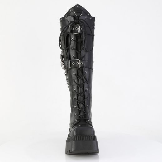 Product image of Demoniacult WRATH-205 Blk Vegan Leather 3 1/4 Inch Chunky Heel 2 Inch Square-Toe PF Knee BT Inside Zip