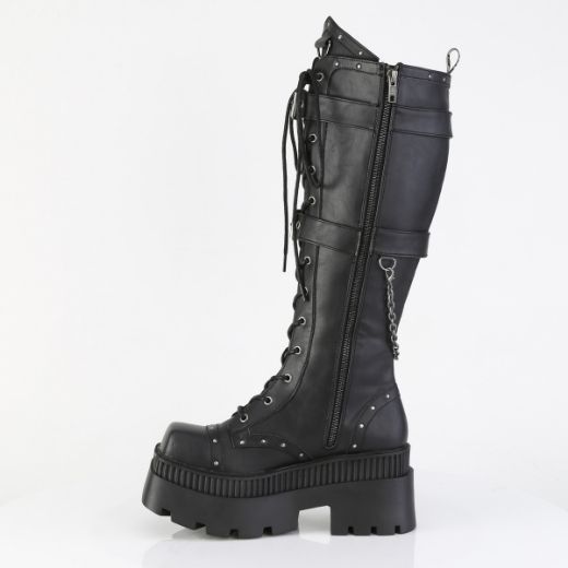 Product image of Demoniacult WRATH-205 Blk Vegan Leather 3 1/4 Inch Chunky Heel 2 Inch Square-Toe PF Knee BT Inside Zip