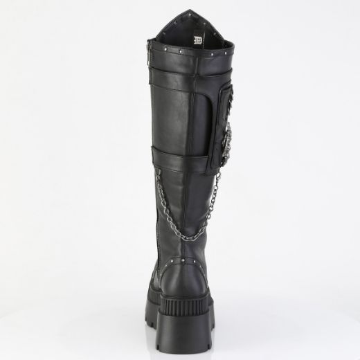 Product image of Demoniacult WRATH-205 Blk Vegan Leather 3 1/4 Inch Chunky Heel 2 Inch Square-Toe PF Knee BT Inside Zip