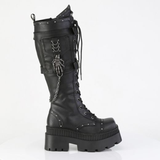 Product image of Demoniacult WRATH-205 Blk Vegan Leather 3 1/4 Inch Chunky Heel 2 Inch Square-Toe PF Knee BT Inside Zip