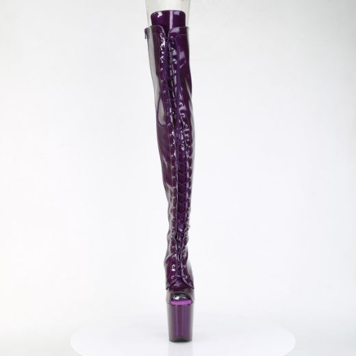 Product image of Pleaser FLAMINGO-3021GP Purple Glitter Pat/M 8 Inch Heel 4 Inch PF Peep Toe Lace-Up Thigh Boot Side Zip