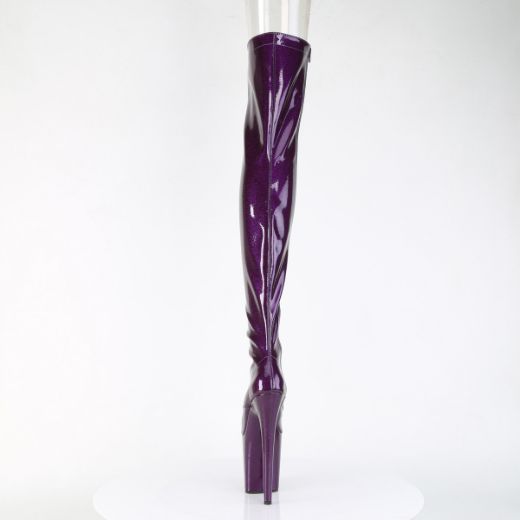 Product image of Pleaser FLAMINGO-3021GP Purple Glitter Pat/M 8 Inch Heel 4 Inch PF Peep Toe Lace-Up Thigh Boot Side Zip