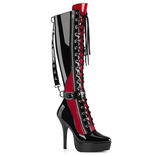 Product image of Devious INDULGE-2028 Blk-Red Pat 5 1/4 Inch Lace-Up Knee High Boot Inside Zip