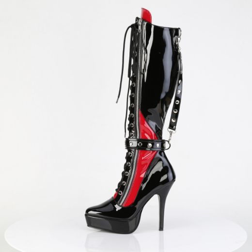 Product image of Devious INDULGE-2028 Blk-Red Pat 5 1/4 Inch Lace-Up Knee High Boot Inside Zip