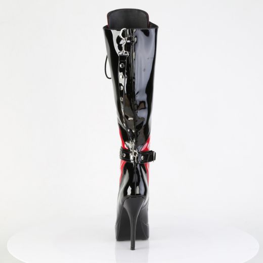 Product image of Devious INDULGE-2028 Blk-Red Pat 5 1/4 Inch Lace-Up Knee High Boot Inside Zip