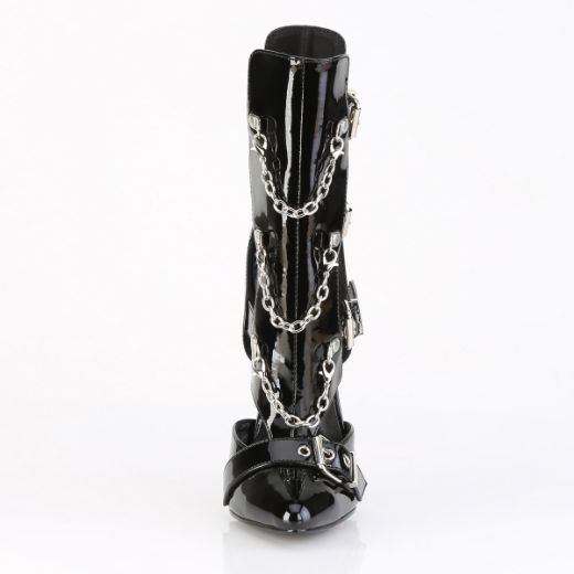 Product image of Devious DAGGER-15 Blk Pat 6 1/4 Inch Solid Brass Heel Cage Bootie