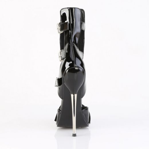 Product image of Devious DAGGER-15 Blk Pat 6 1/4 Inch Solid Brass Heel Cage Bootie