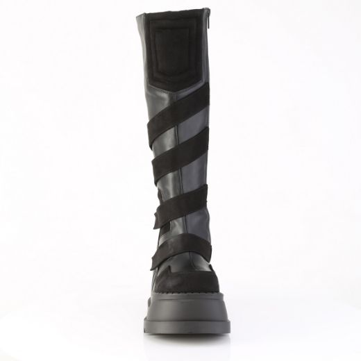 Product image of Demoniacult STOMP-228 Blk Vegan Leather 4 3/4 Inch Wedge PF Knee High Boot Inside Zip